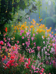 莫奈花园风格摄影照片_花朵盛开春天摄影图照片