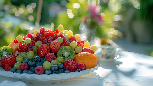 水果盘摄影照片_桌子上美味的水果盘图片