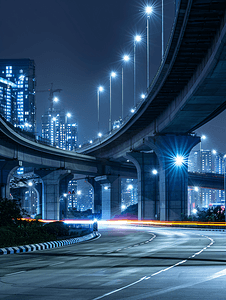 跨海大桥建筑车轨夜景城市建设