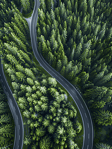 树木道路摄影照片_航拍蜿蜒道路与森林