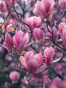 春天写实摄影图玉兰花紫红色照片