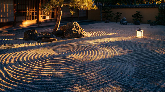 日式庭院装饰灯光立体描绘摄影照片矢量