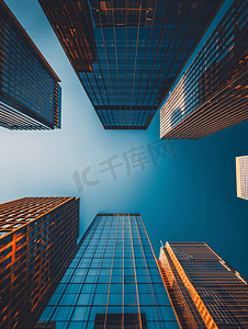 写字楼玻璃外墙摄影照片_蓝天下的高楼大厦