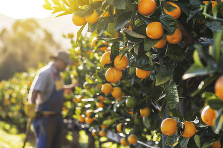 果园橘子采摘风景立体描绘摄影照片