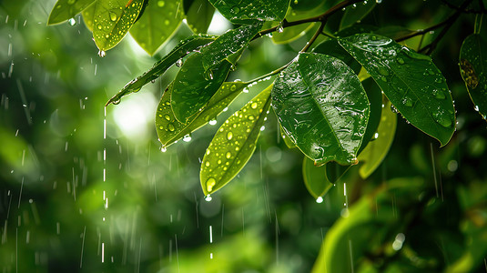 雨季森林下雨树叶的摄影16摄影照片