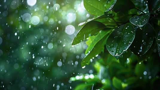 叶片摄影照片_雨季森林下雨树叶的摄影11摄影照片