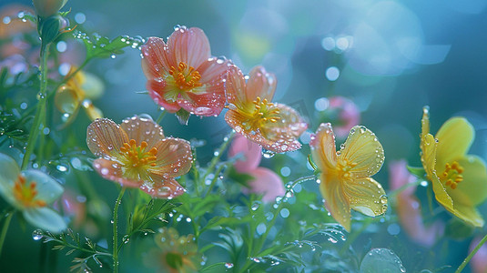 雨中花朵花海风景立体描绘摄影照片简约