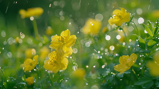 雨中花朵摄影照片_雨中花朵花海风景立体描绘摄影照片ai绘画
