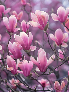 玉兰树摄影照片_春天摄影图写实玉兰花紫红色照片