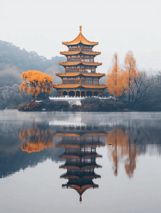 简约风景摄影照片_西湖雷峰塔简约