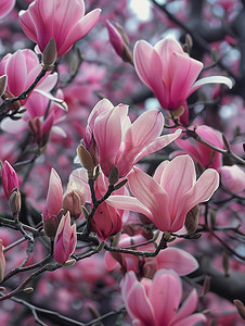 照片春天摄影图玉兰花紫红色写实