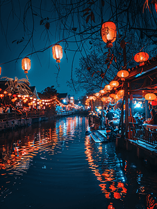中国风印花摄影照片_美丽的锦里夜景