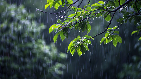 树叶纹理摄影照片_雨季下雨户外森林的摄影照片