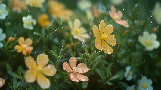 雨中花朵花海风景立体描绘摄影照片简单