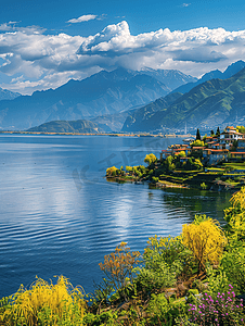 干净简洁摄影照片_苍山洱海风景