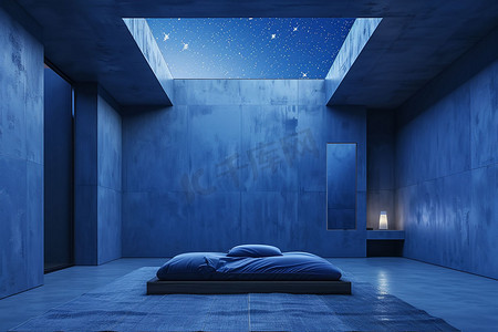 室内天窗星空夜景立体描绘摄影照片3d