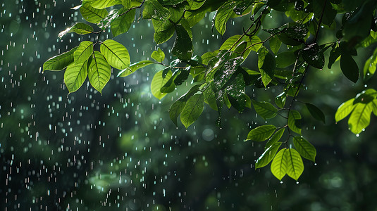叶片摄影照片_雨季下雨户外森林的摄影13摄影照片