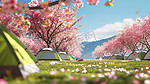 春天樱花树下露营高清图片