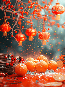 元旦中国红背景摄影照片_元旦春节新年福气背景