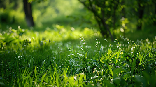 草地上的的白色铃兰花高清摄影图