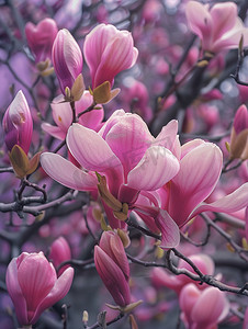 春天照片写实摄影图玉兰花紫红色