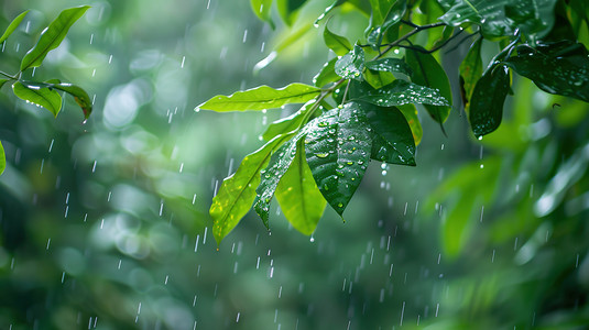 叶片摄影照片_雨季森林下雨树叶的摄影15照片