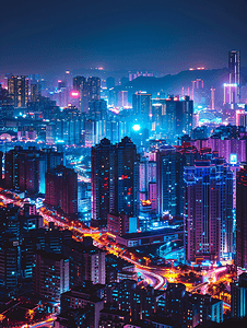 城市科技背景摄影照片_国贸城市夜景