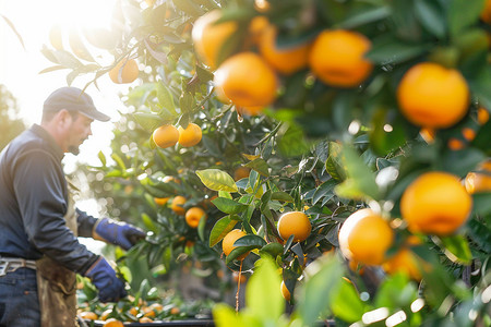 果园橘子采摘风景立体描绘摄影照片特色