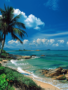 夏季天空摄影照片_海南西岛海岸美景