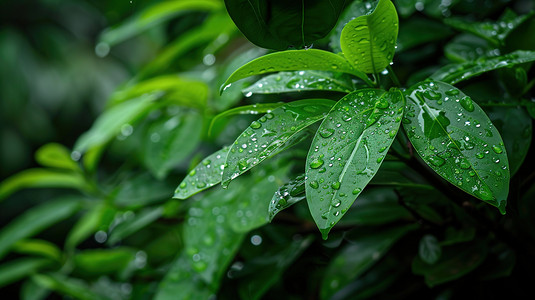 雨季森林下雨树叶的摄影10高清图片