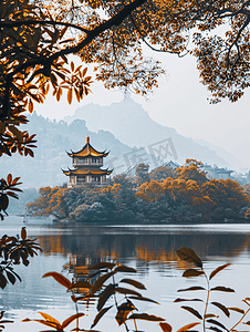 歌颂雷锋摄影照片_西湖雷锋塔旅游目的地