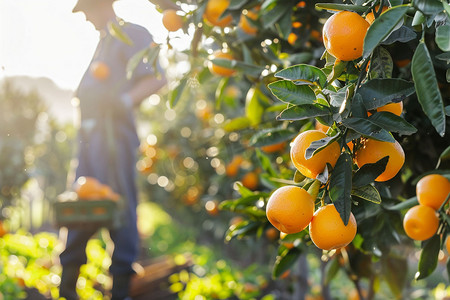 果园橘子采摘风景立体描绘摄影照片AIGC