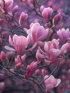 春天摄影图玉兰花写实紫红色照片