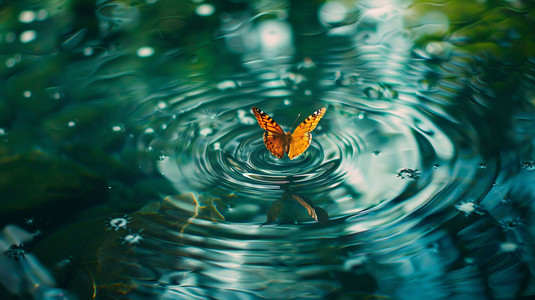 蝴蝶戏水风景立体描绘摄影照片简洁