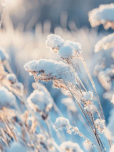 简约植物大气背景摄影照片_雪地毛毛草立冬