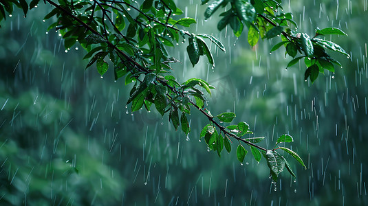 叶片摄影照片_雨季下雨户外森林的摄影3摄影图