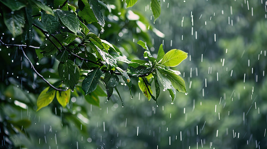 叶片摄影照片_雨季下雨户外森林的摄影2图片