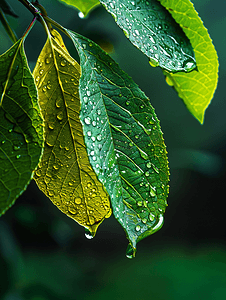 雨水背景素材摄影照片_雨季中的树叶