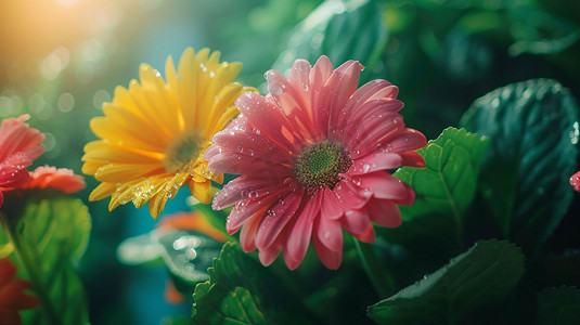 彩色艳丽花朵立体描绘摄影照片AIGC