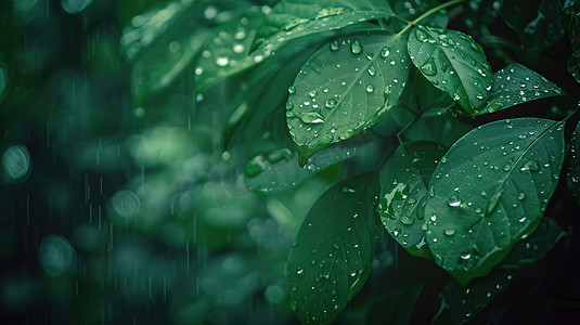 雨季森林下雨树叶的摄影4摄影照片