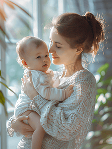 拥抱孩子摄影照片_母婴妈妈抱着宝宝