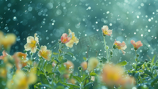 雨中花朵花海风景立体描绘摄影照片拍摄