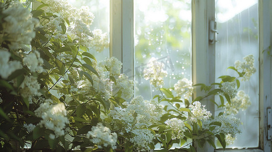 窗户花朵风景立体描绘摄影照片创意