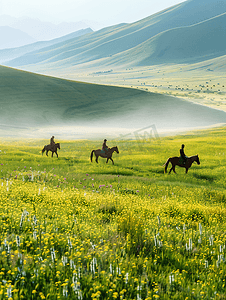 绿草地图片摄影照片_策马崩腾的夏季新疆大草原