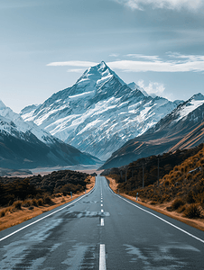 广告传媒求职简历摄影照片_雪山下的公路新西兰自驾风光