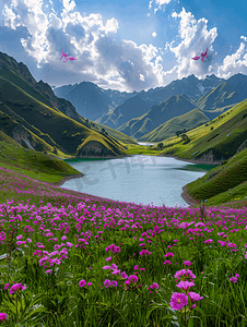 自驾游绿色旅游摄影照片_青海年保玉则深山花海