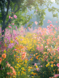 莫奈花园风格摄影照片_春天盛开摄影图照片花朵