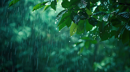 雨季森林下雨树叶的摄影2摄影图