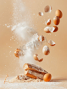 创意面包摄影照片_面包和面粉蛋壳
