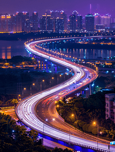 深圳跨海大桥摄影照片_深圳湾跨海大桥城市风光夜景全景图